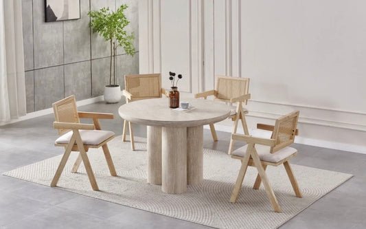 Table à manger effet travertin MAYA 110 cm