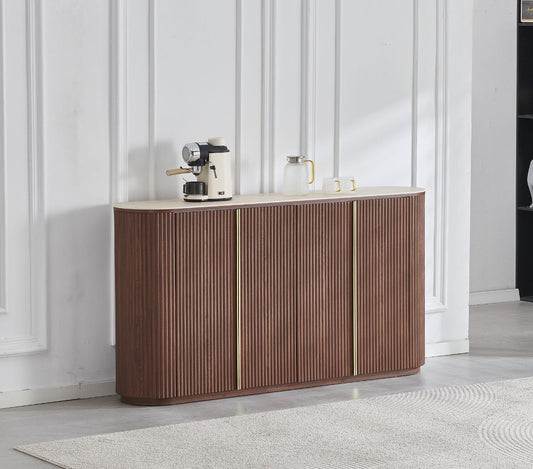 BUFFET CALYPSO TRAVERTIN CÉRAMIQUE NOYER